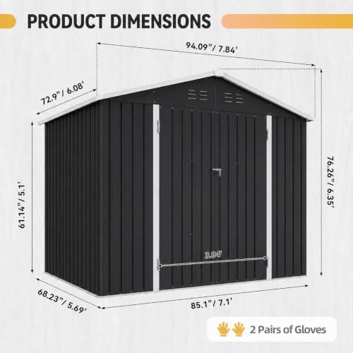 Aoxun 8'x6' Shed with Floor Galvanized Steel Outdoor Storage Shed Black