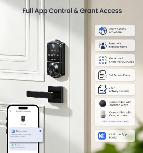 Veise VE017 Fingerprint Smart Door Lock with App Control, Matte Black