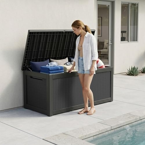 Outdoor Storage Box,320 Gallon Waterproof Deck Box [Upgraded 3.0]