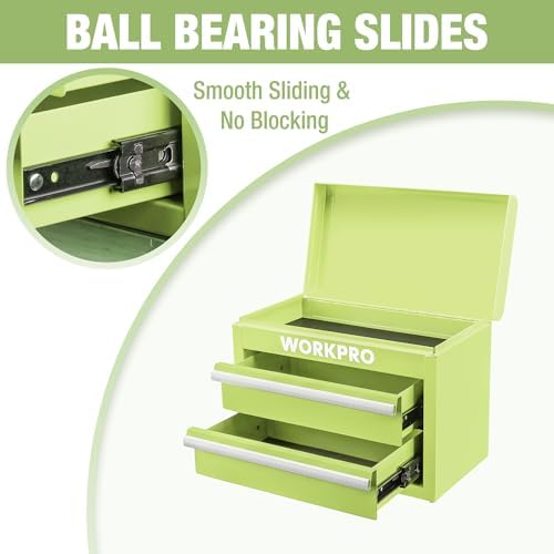 WORKPRO Metal Mini Tool Box with 2 Drawers and Top Storage