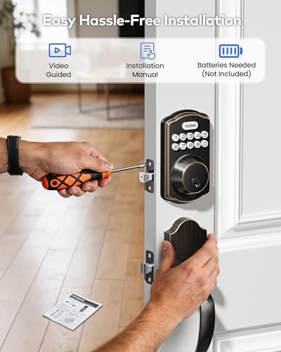 TEEHO TK001H Keyless Entry Door Lock Set for Front Door, Oil-Rubbed Bronze
