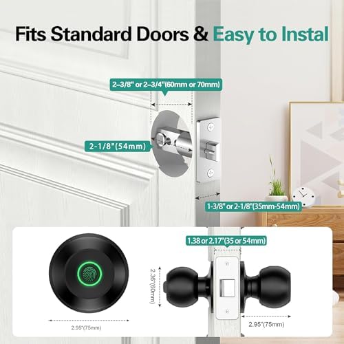 Smart Door Knob, Fingerprint Door Knob, Biometric Smart Door Lock with App Co...