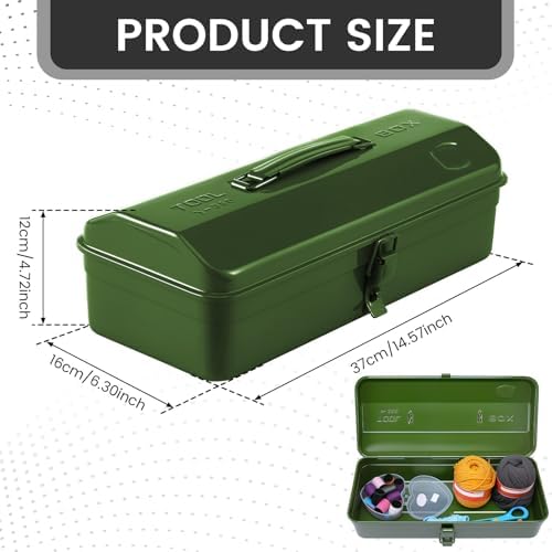 15 Inch Metal Tool Box with Lock - Portable Heavy Duty Workshop Tool Storage ...