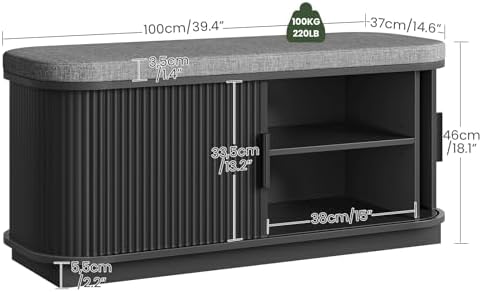 CHOEZON 39.4" Fluted Shoe Storage Bench with Cushion and Sliding Door