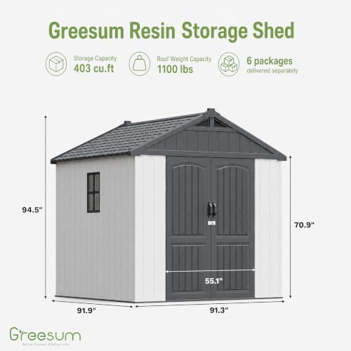 Greesum 8x8 FT Resin Outdoor Storage Shed with Floor, Beige