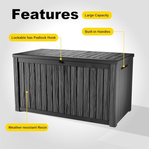 Vixzen 220 Gal Outdoor Storage Box Lockable UV Resistant Deck Box Black
