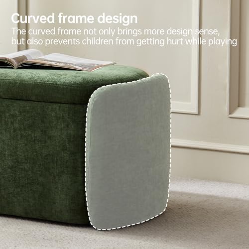 VKNOW Storage Bench, Upholstered Storage Ottoman Bench with Hinge, Green