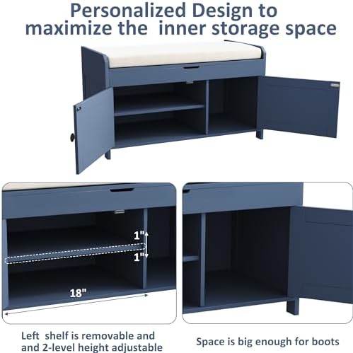 HOMEFORT 30" Shoe Bench with Lift Top Storage, Entryway Bench with Cushi...