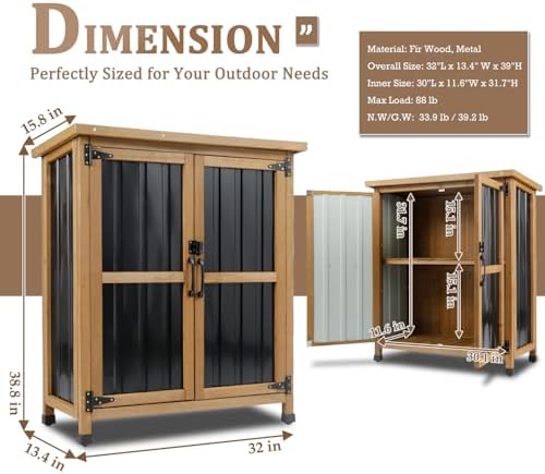 PetsCosset Small Outdoor Storage Cabinet Weatherproof with Lockable Doors