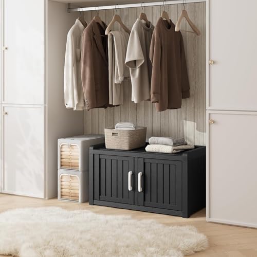Outdoor Shoe Storage Bench with 2 Doors, Waterproof UV-Resistant Resin Cabine...