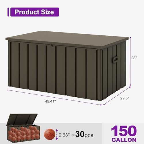 PURPLE LEAF Outdoor Deck Box 150 Gallon, Waterproof Lockable Storage, Brown