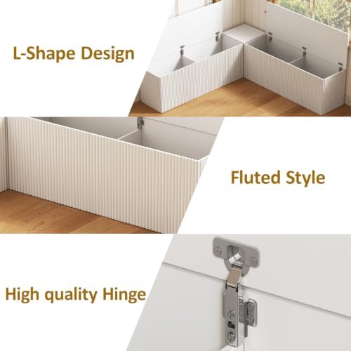 Breakfast Nook Bench, L Shaped Storage Bench with Cushion, White