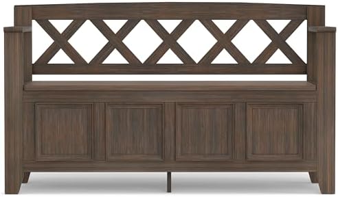 SIMPLIHOME Amherst 48" Wide Solid Wood Storage Bench in Farmhouse Brown