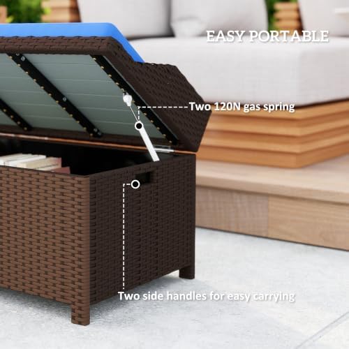 Outsunny 34 Gallon Outdoor Wicker Storage Bench Deck Box Blue
