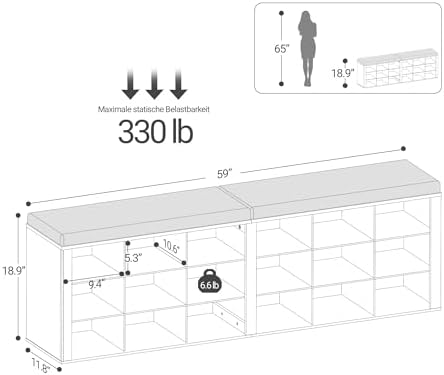 Hzuaneri Shoe Storage Bench with Cushion, Storage Bench with 18 Cubbies