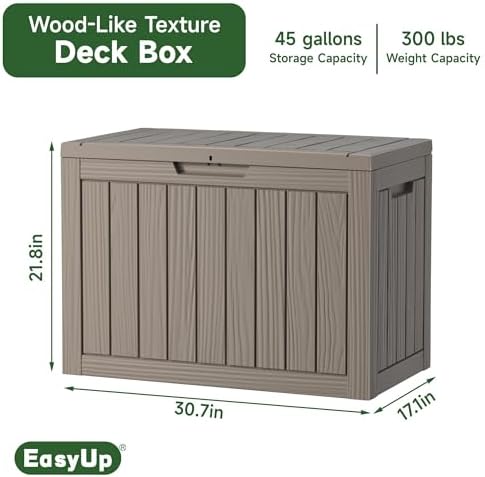 EasyUp 45 Gallon Waterproof Outdoor Storage Box UV Resistant Deck Box