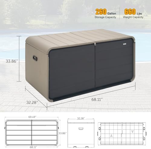 Domi 260 Gallon Resin Deck Box, outdoor waterproof storage box for patio