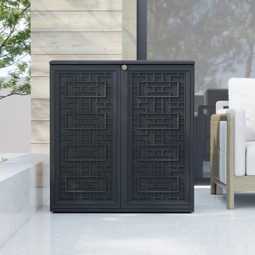 HOMSPARK Indoor/Outdoor Storage Cabinet with Doors and Shelf, 34”x15”x36” HDP...