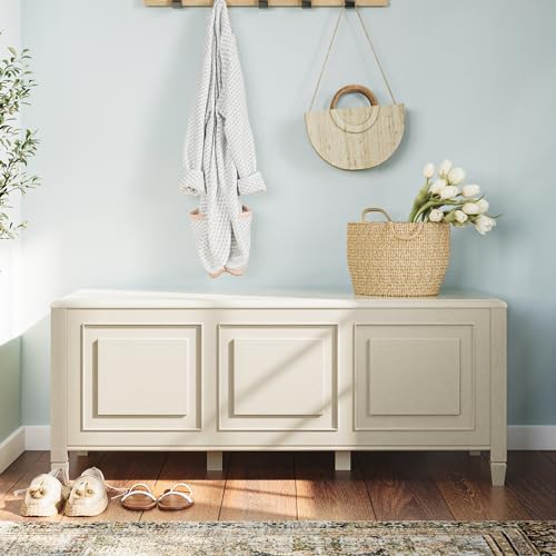 SIMPLIHOME Connaught 51" Wide Solid Wood Trunk Bench in White
