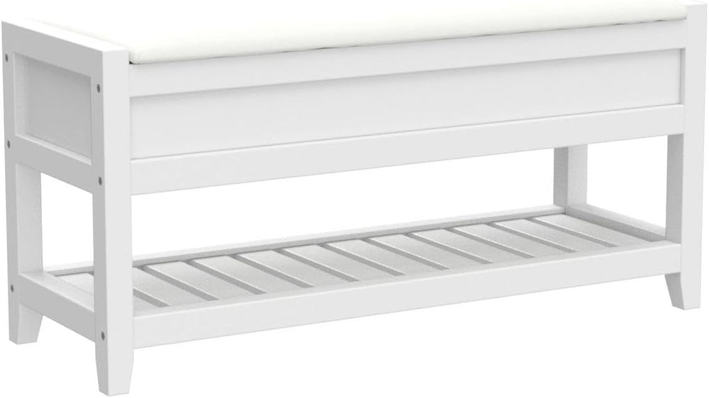 Roundhill Furniture Rouen Clean White Seating Bench with Shoe Storage,