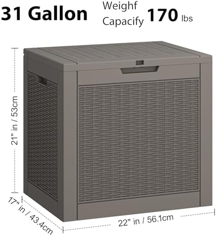 NUNU LAB Outdoor Storage Box 31 Gallon,Waterproof Indoor Outside Deck Boxes,B...