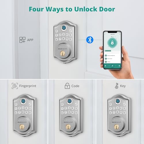 AkaGear Fingerprint Keyless Entry Door Lock with Lever Handle Set, Nickel