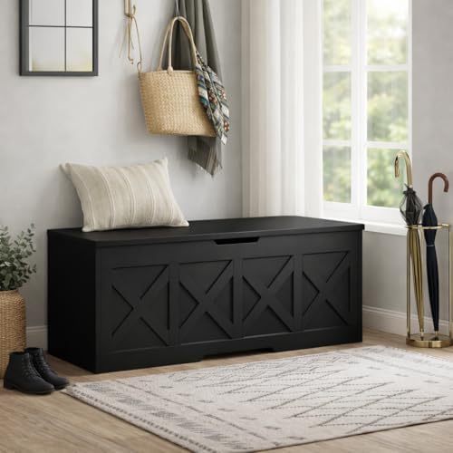 Homleke 47.2" Extra-Large Wooden Storage Chest, Farmhouse Storage Bench