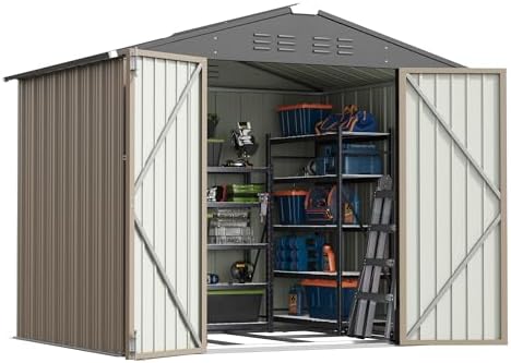 Patiowell 8x6 FT Outdoor Storage Shed with Floor Frame, Metal Garden Sheds