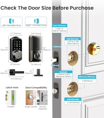 Veise VE06-L Smart Deadbolt Lock with 2 Lever Handle Set, Matte Black