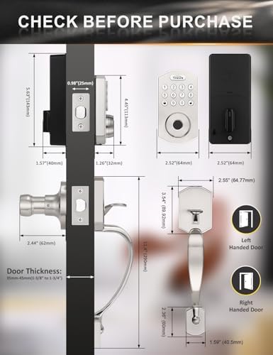 Tinewa Smart Locks for Front Door -Satin Nickel Keyless Entry Door Lock with ...