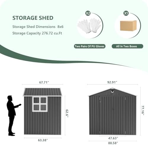 Metal Storage Shed with Windown,Outdoor Storage Building 8x6
