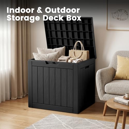 30 Gallon Outdoor Storage Box, Waterproof Resin Deck Box with Side Handles, L...