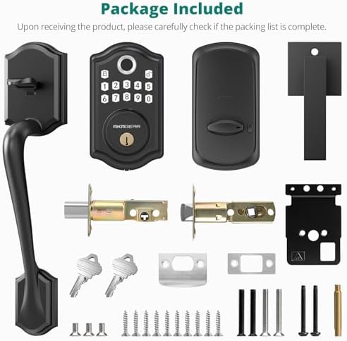 AkaGear DS10 Fingerprint Keypad Door Lock with Handle Set, Matte Black