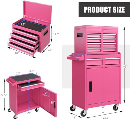DREAMADE 5-Drawer Tool Chest Combo, Rolling Tool Cabinet w/Detachable Top Too...