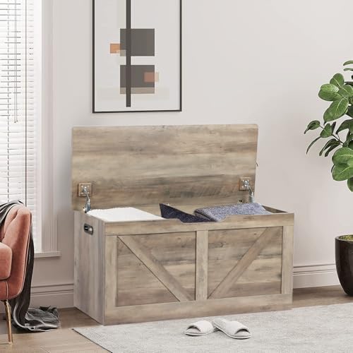 Timberer 39.4" Storage Chest, Wooden Storage Bench, Large Storage Trunk