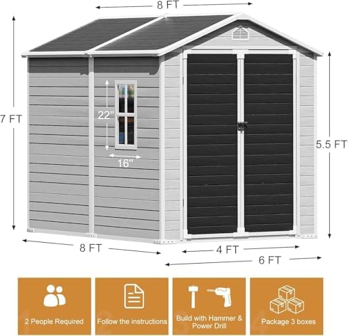 Restland 6x8 FT Resin Storage Shed with Floor & Windows