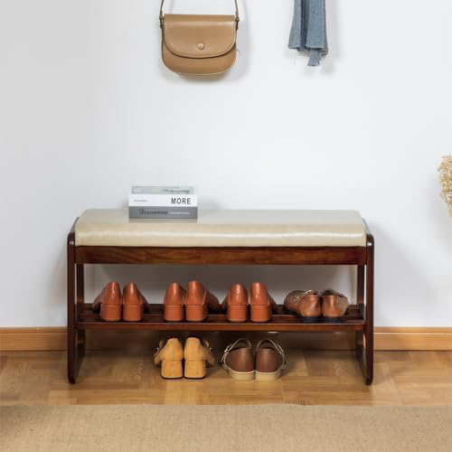 SOBIBO Solid Wood Shoe Rack Bench with Flip-Top Storage, Gray, 31.5"