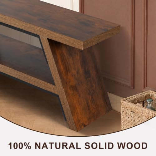 2-Tier Shoe Storage Bench, 40" Solid Wood Entryway Stool Storage