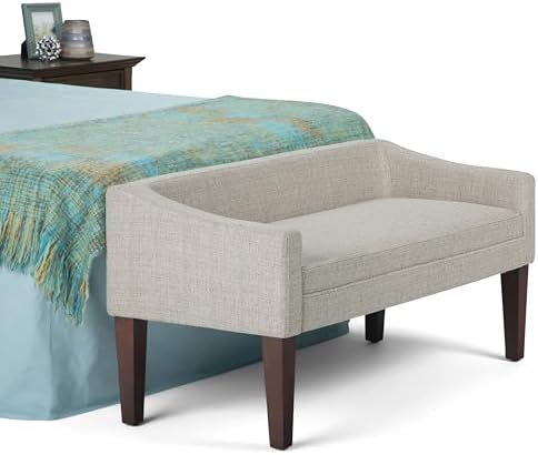 SIMPLIHOME Parris 50" Wide Upholstered Bench in Platinum