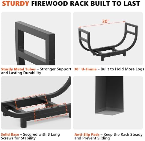 30-inch Firewood Rack Outdoor Indoor with Log Carrier Bag, Stable Log Holder ...