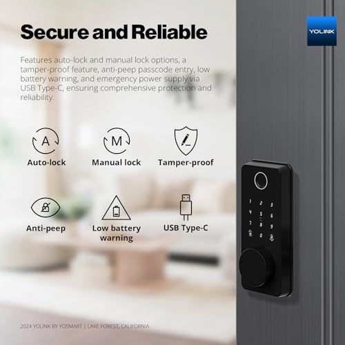 YoLink Fingerprint Smart Deadbolt Lock, YS7616