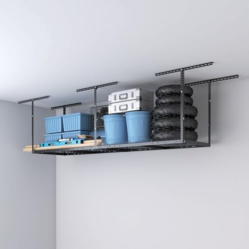2x8ft Overhead Ceiling Garage Storage Rack, 400LBS Capacity, Black