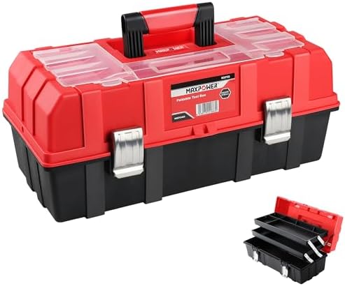 MAXPOWER 16-Inch Tool Box, Three-Layer Folding Plastic Storage Toolbox, Multi...
