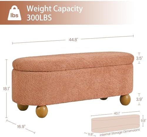 VKNOW 44.8" Storage Ottoman Bench End of Bed Bench with Hinge, Orange