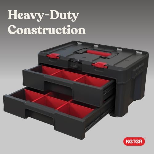 Keter Stack-n-Roll Two Drawer Tool Box for Small Parts and Power Tool Accesso...