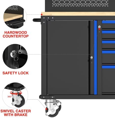 WORKPRO 52" x 20" Rolling Tool Chest with Pegboard, 5-Drawer & ...