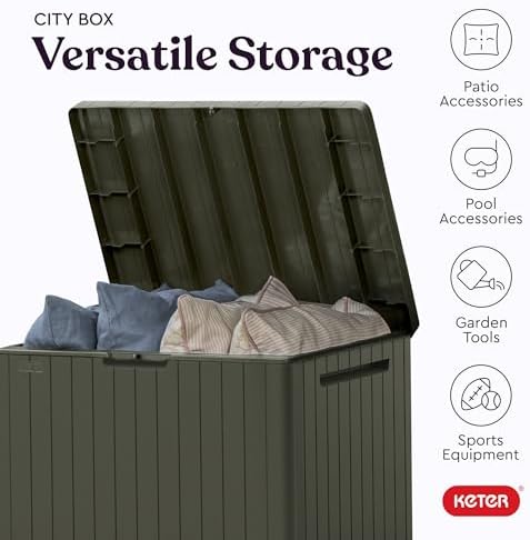 Keter City 30 Gal Outdoor Storage Box and Patio Side Table