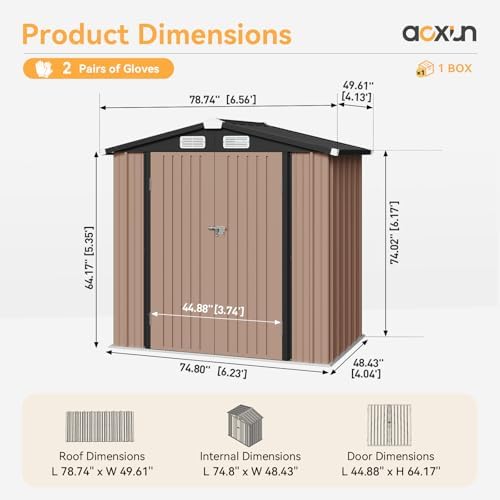 Aoxun 6x4 FT Metal Outdoor Steel Shed Brown