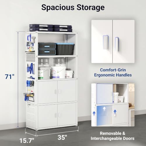 FLEXIMOUNTS 117"L Modular Garage Storage Cabinet with Workbench, White