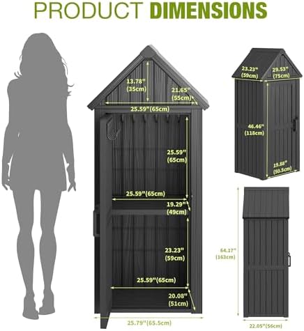 Outdoor Storage Shed, Waterproof Storage Cabinet with Sloping Roof and Lockab...